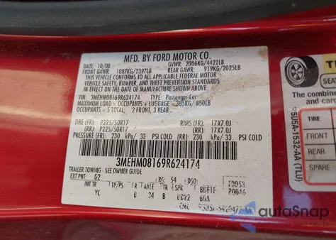 2009 Mercury Milan V6 Premier из США, поврежденный, VIN 3MEHM08169R624174